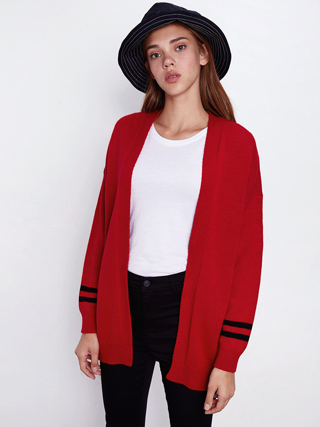 V жағалы ұзын жең әйелдерге арналған кардиган-1