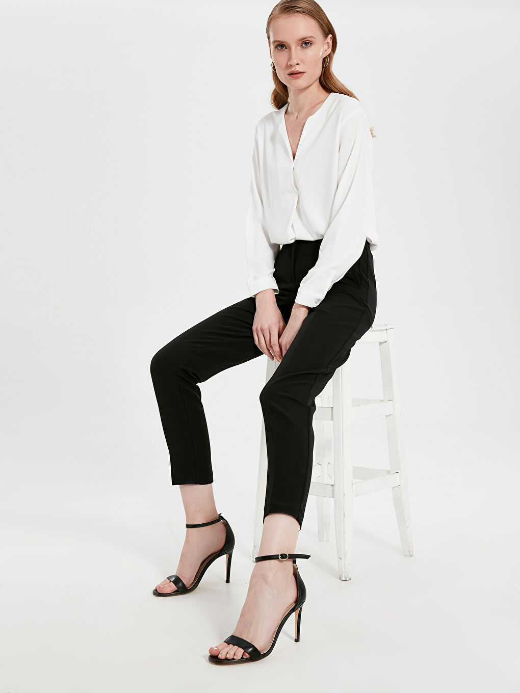 Siyah Yüksek Bel Esnek Kadın Pantolon-1