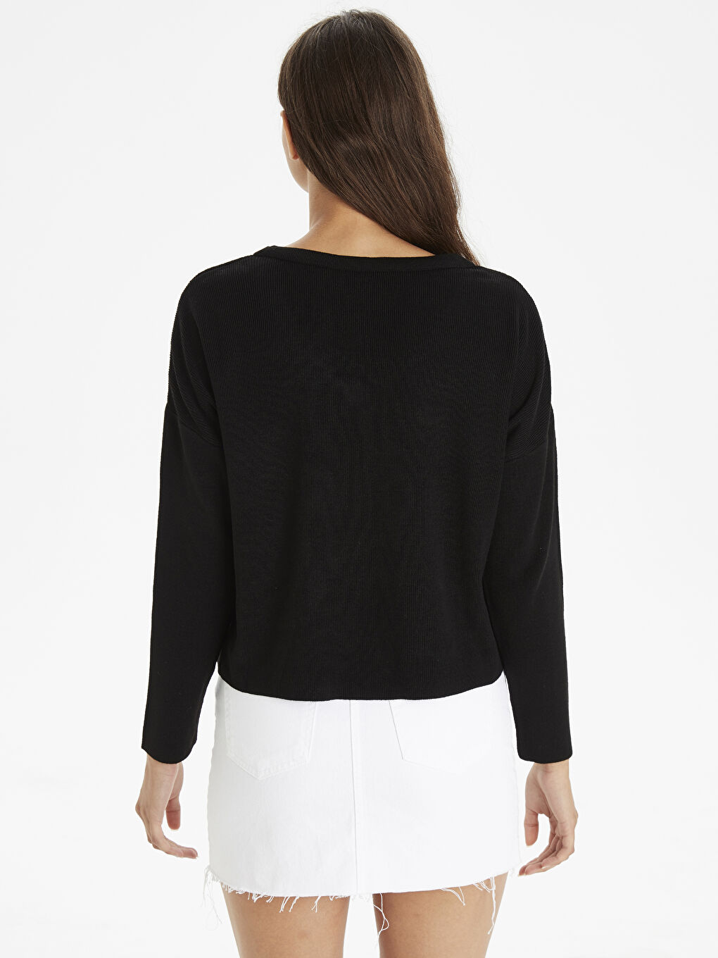 Siyah V Yaka Uzun Kollu Kadın Kazak-2