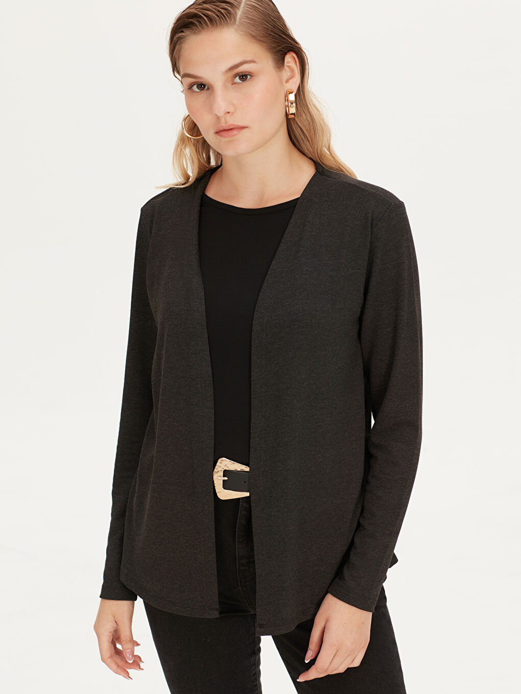 Футболка з круглим вирізом горловини, звичайним кроєм, довгим рукавом, проста для жінок-1