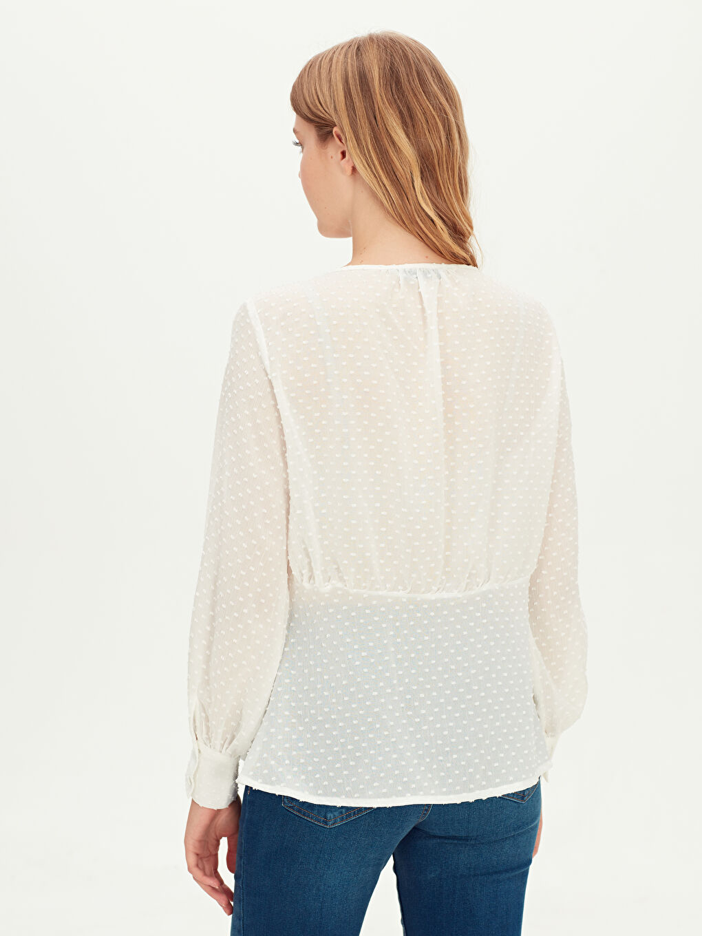 Beyaz Balon Kol Şifon Gömlek-2