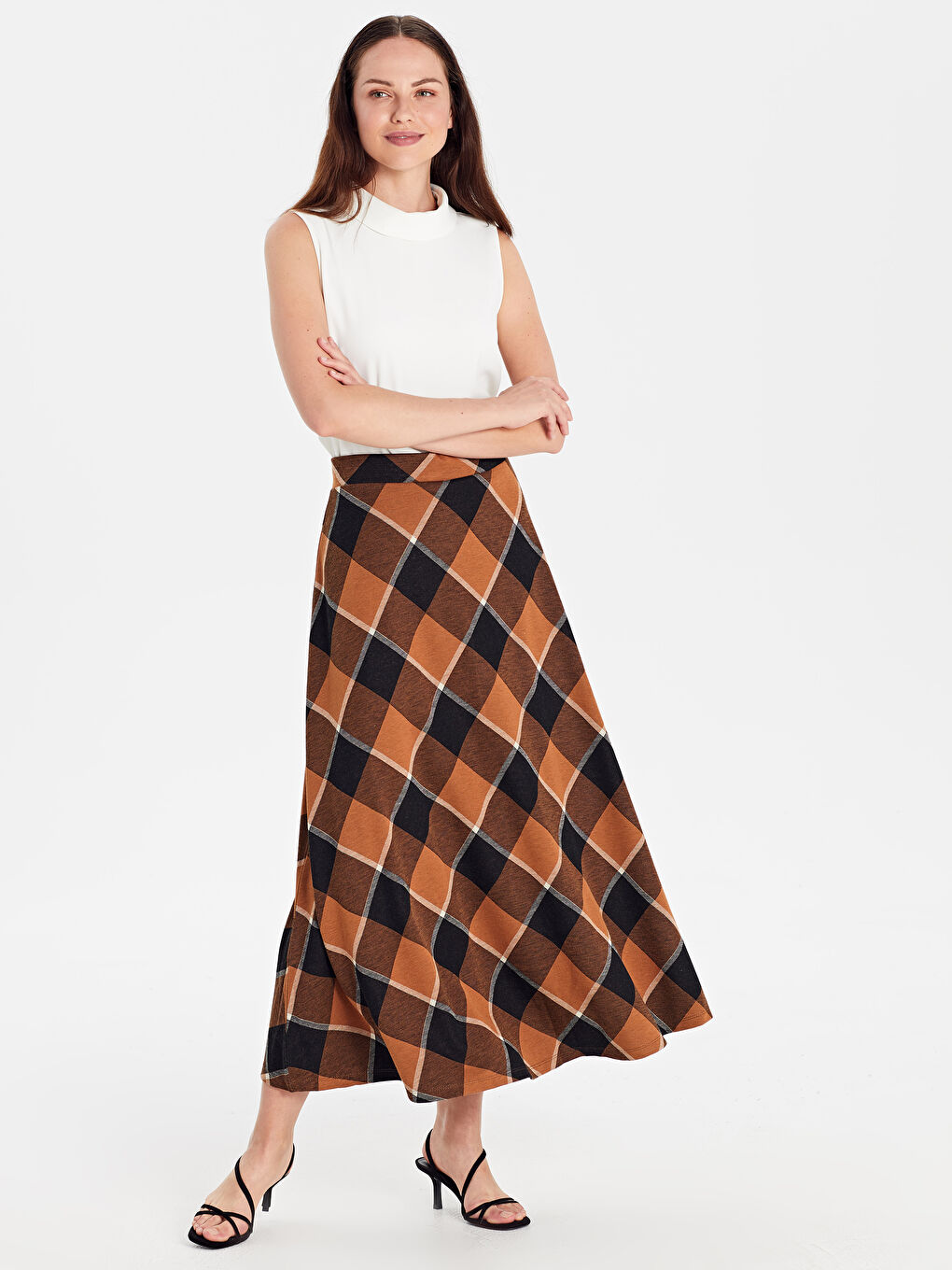 Kahverengi Rahat Kalıp Kadın Etek