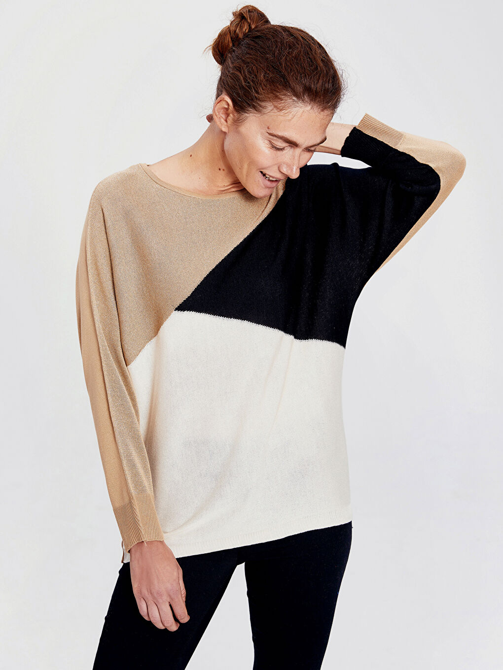 Bej Bisiklet Yaka Kadın Kazak