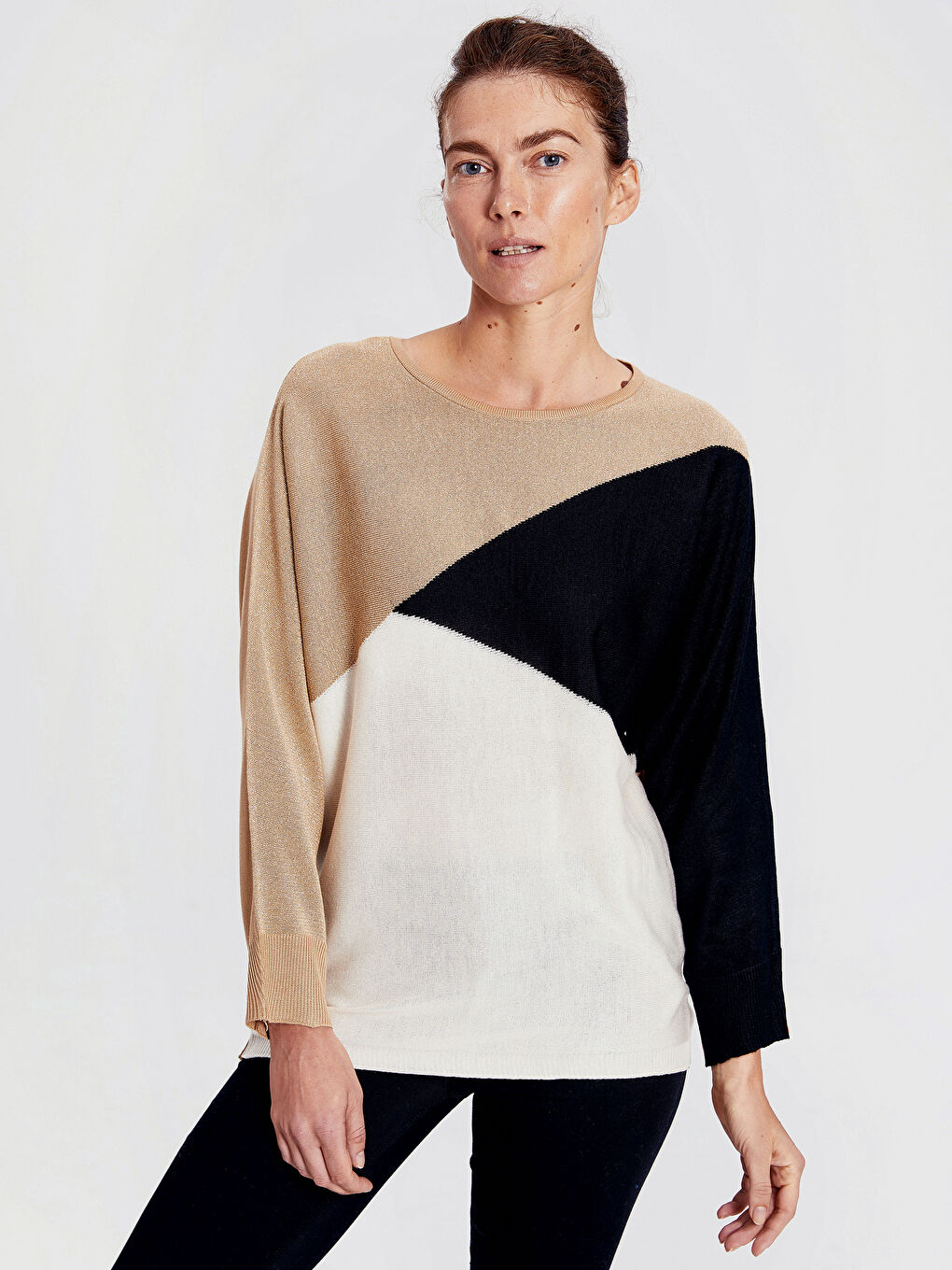 Bej Bisiklet Yaka Kadın Kazak-1