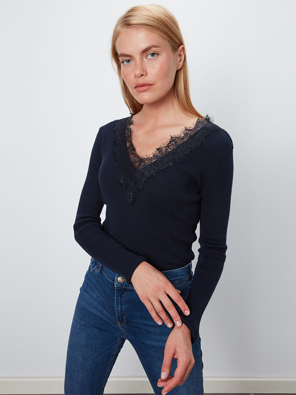 Женщины Синий Свитер