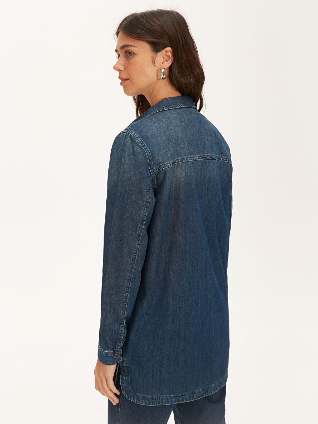 Әйелдерге арналған джинс күртеше стандартты пішім жағалы-3