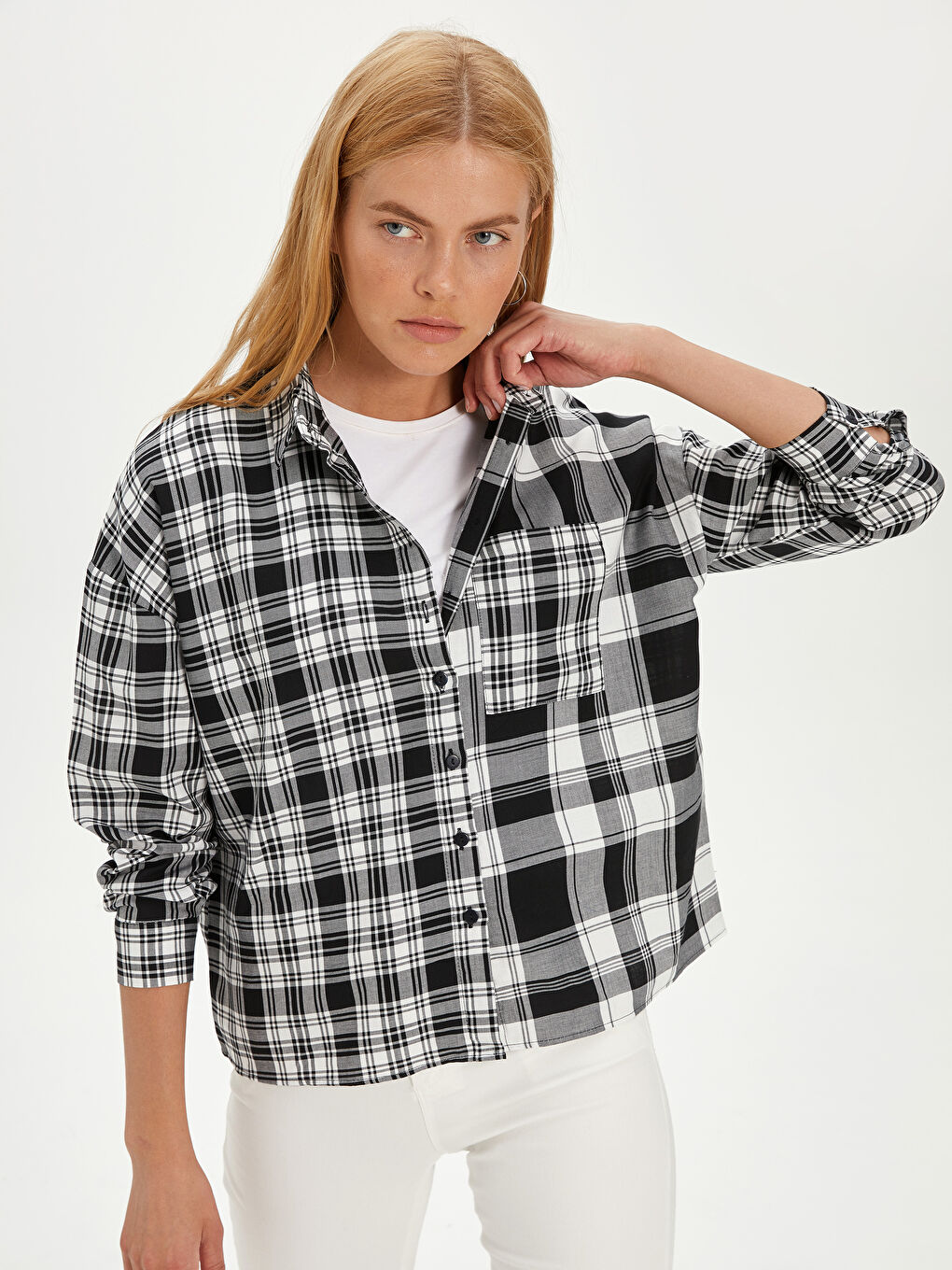 Shirt Collar Standard Fit Long Sleeve Women's Shirt-2