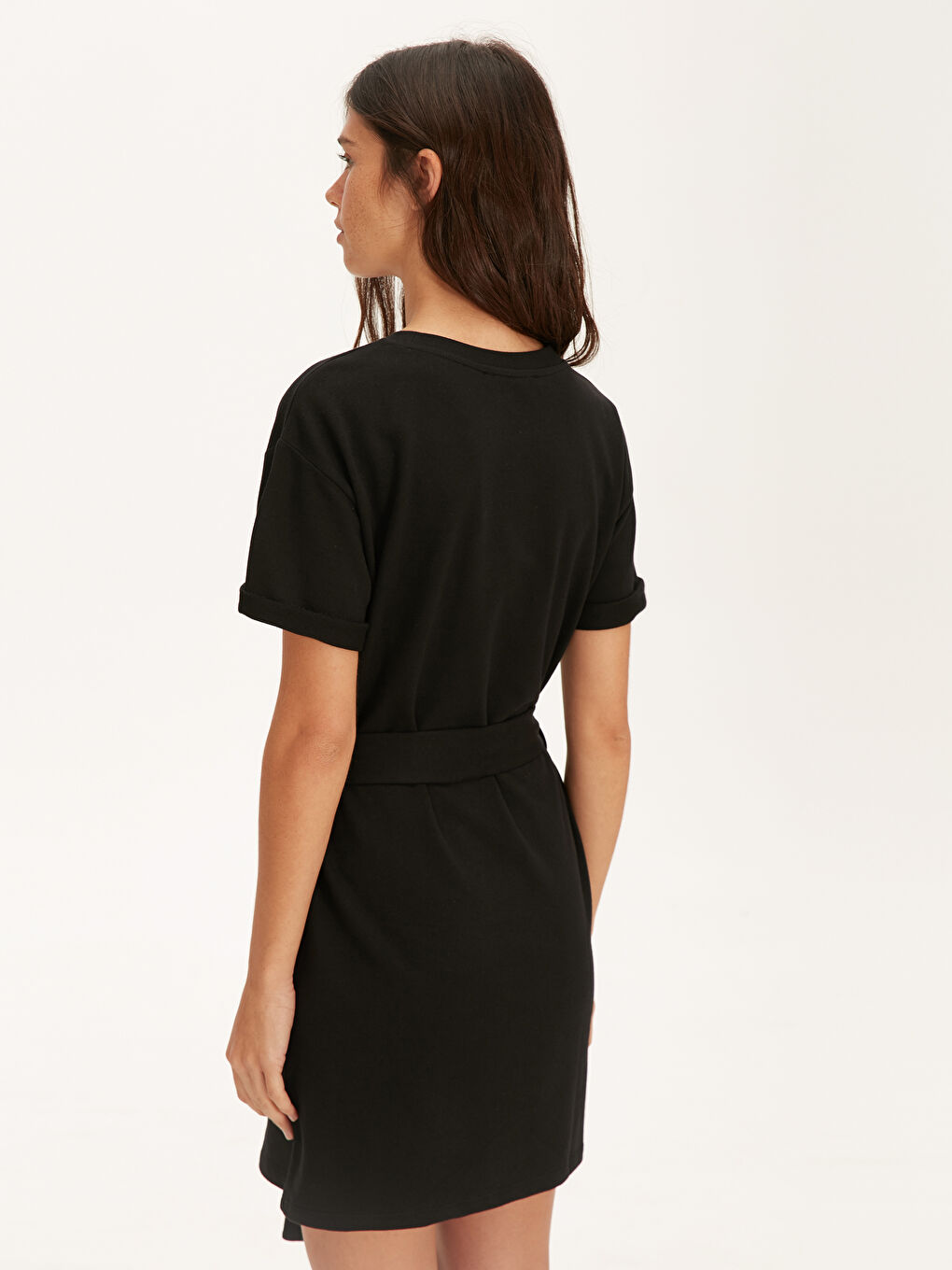 Siyah Kısa Kollu Kadın Elbise-3