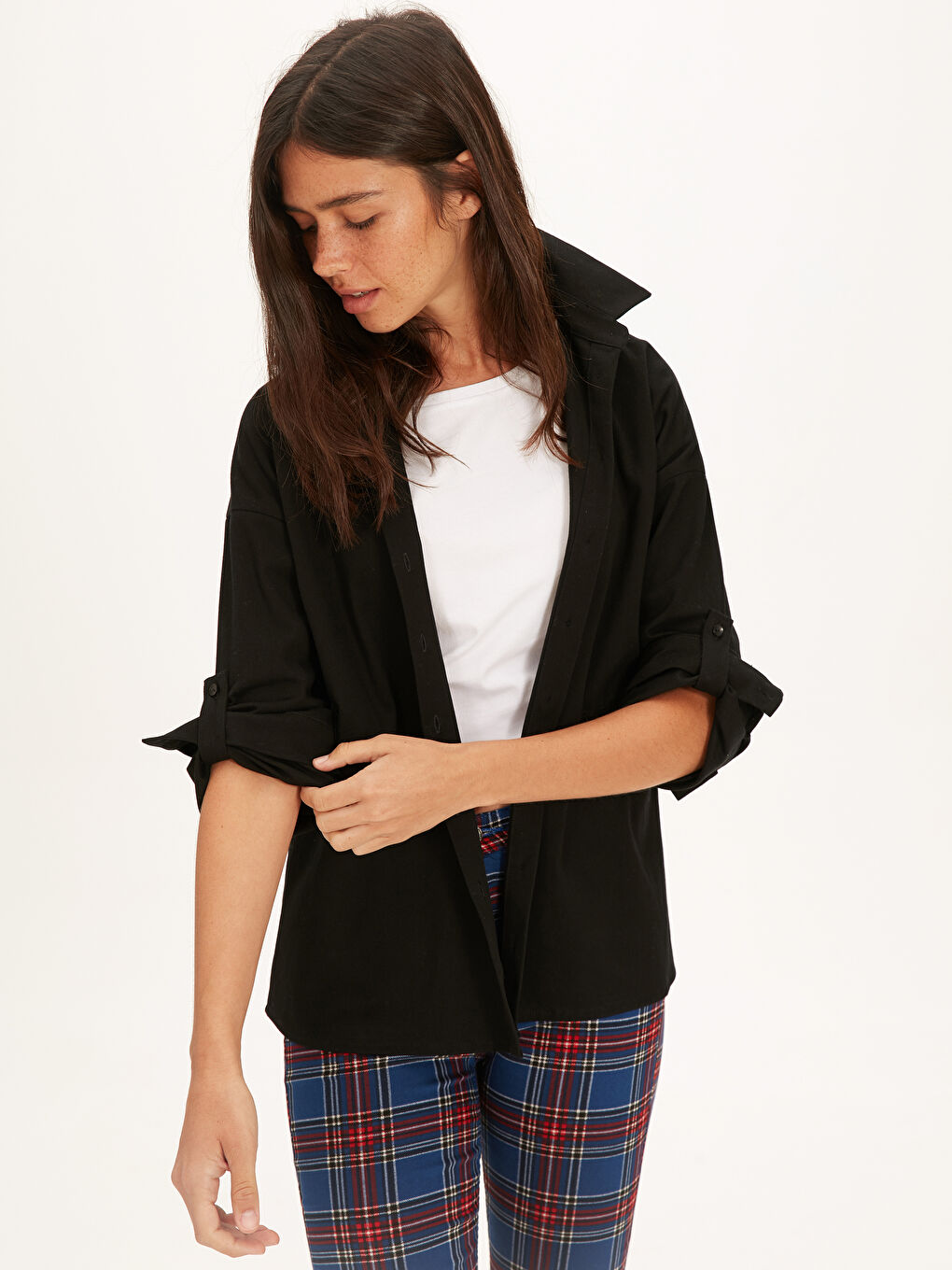 Cotton Drawstring waist Women's Long Sleeve Shirt-2