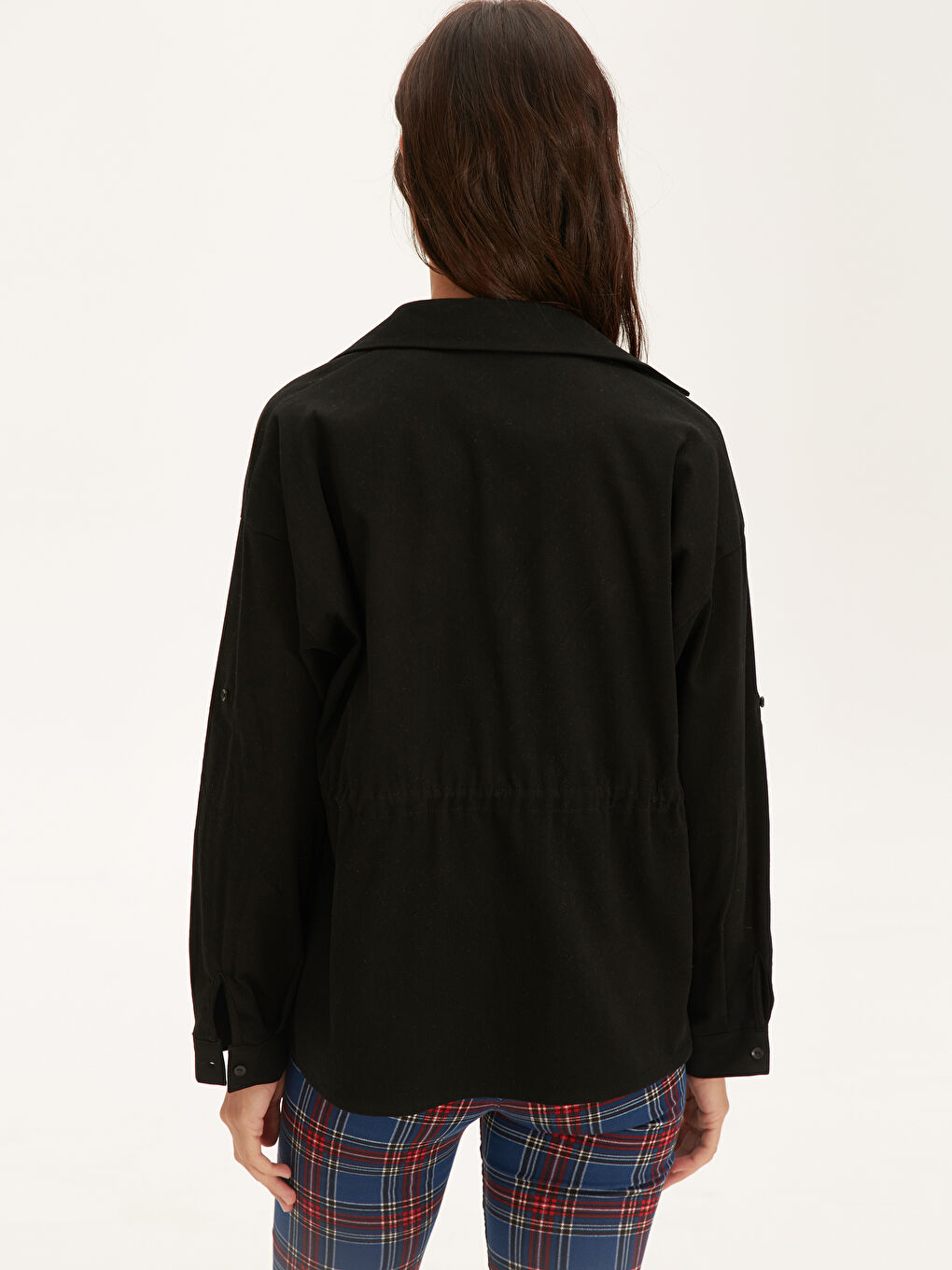 Cotton Drawstring waist Women's Long Sleeve Shirt-3