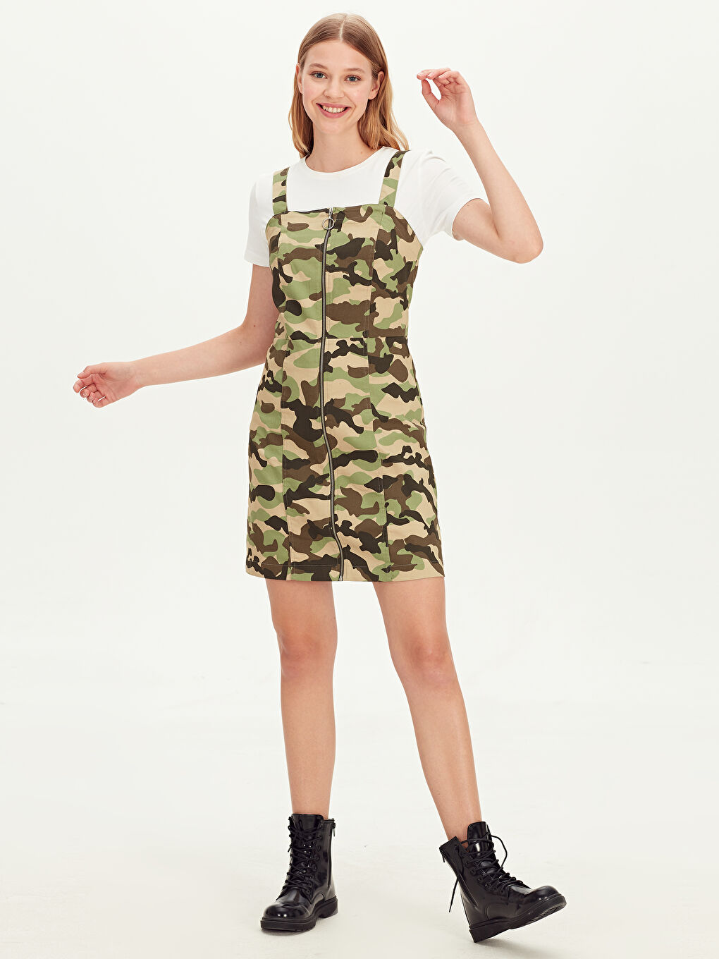 Yeşil Askılı Gabardin Kadın Elbise