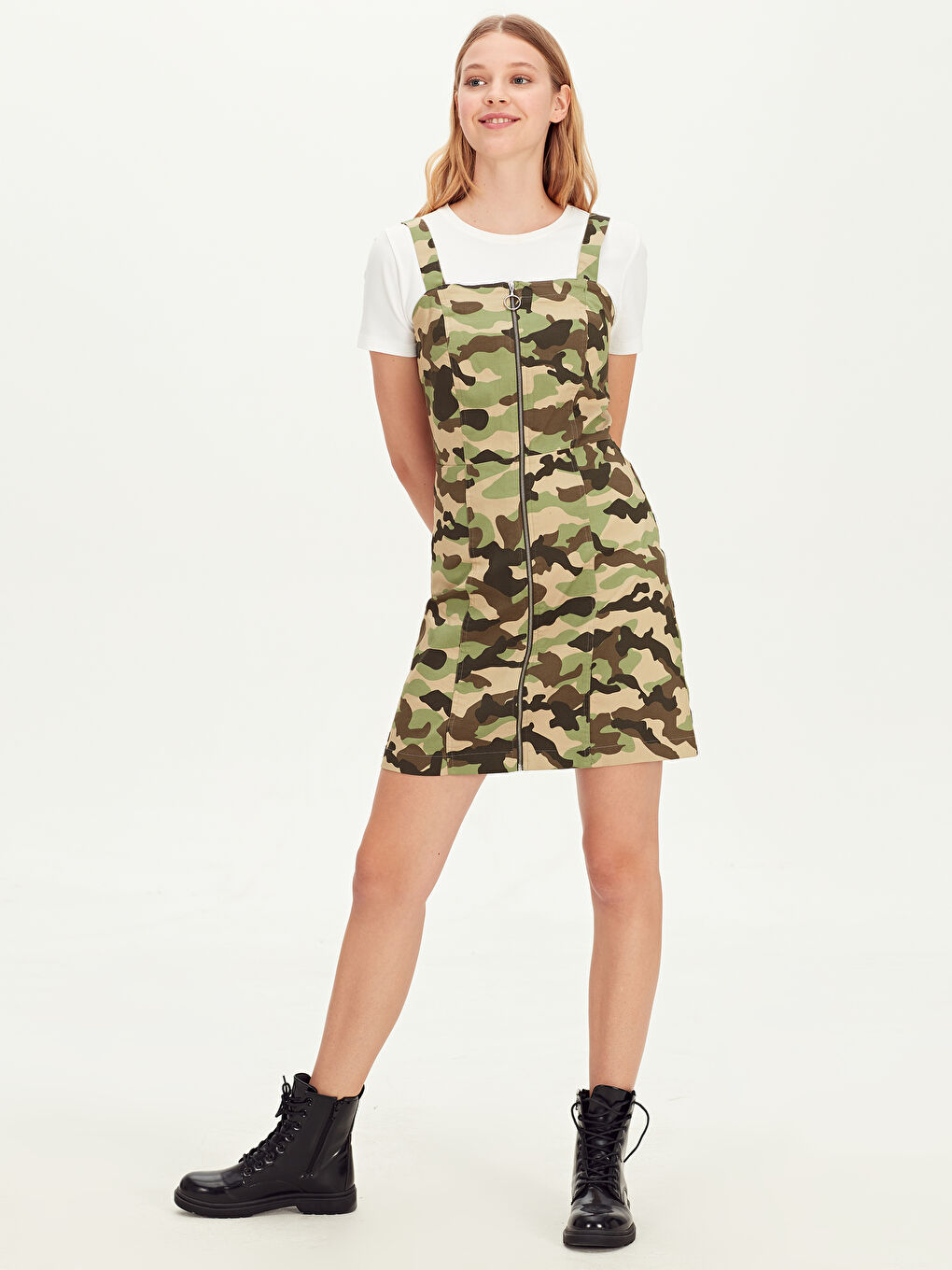 Yeşil Askılı Gabardin Kadın Elbise-1