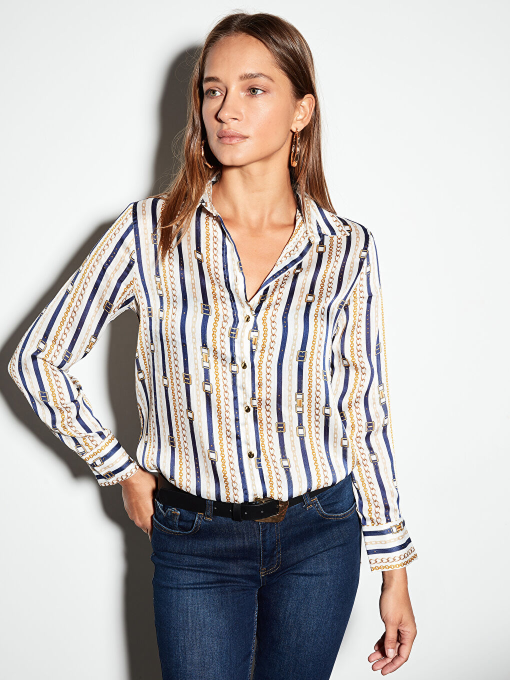 Ekru Baskılı Gömlek-2