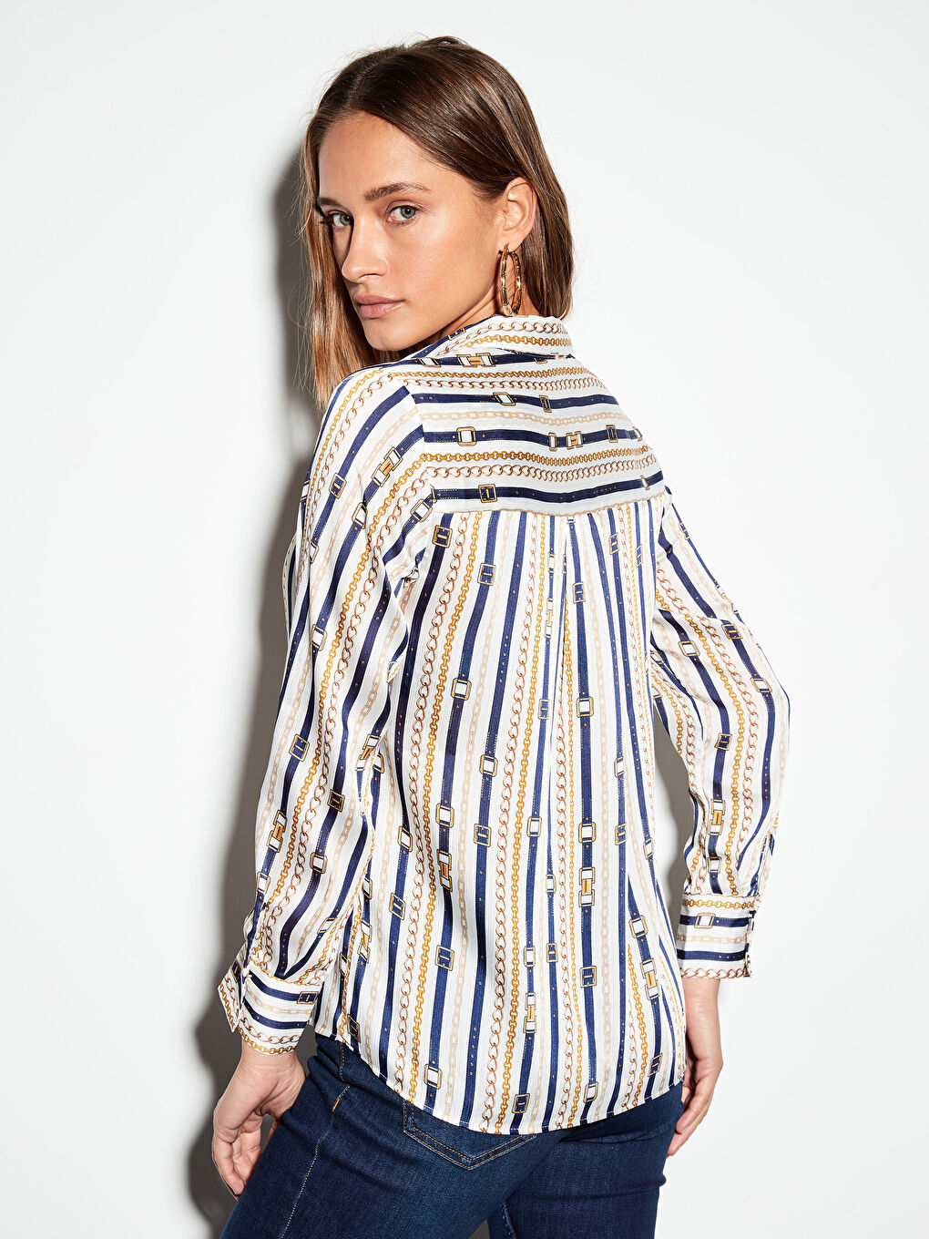 Ekru Baskılı Gömlek-3