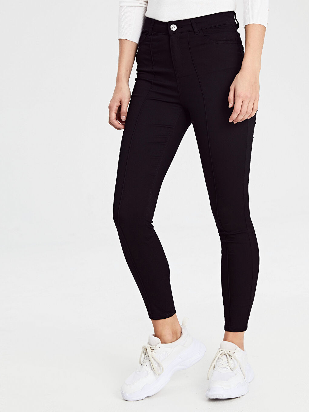 Siyah Normal Bel Skinny Fit Dar Paça Gabardin Kadın Pantolon-1