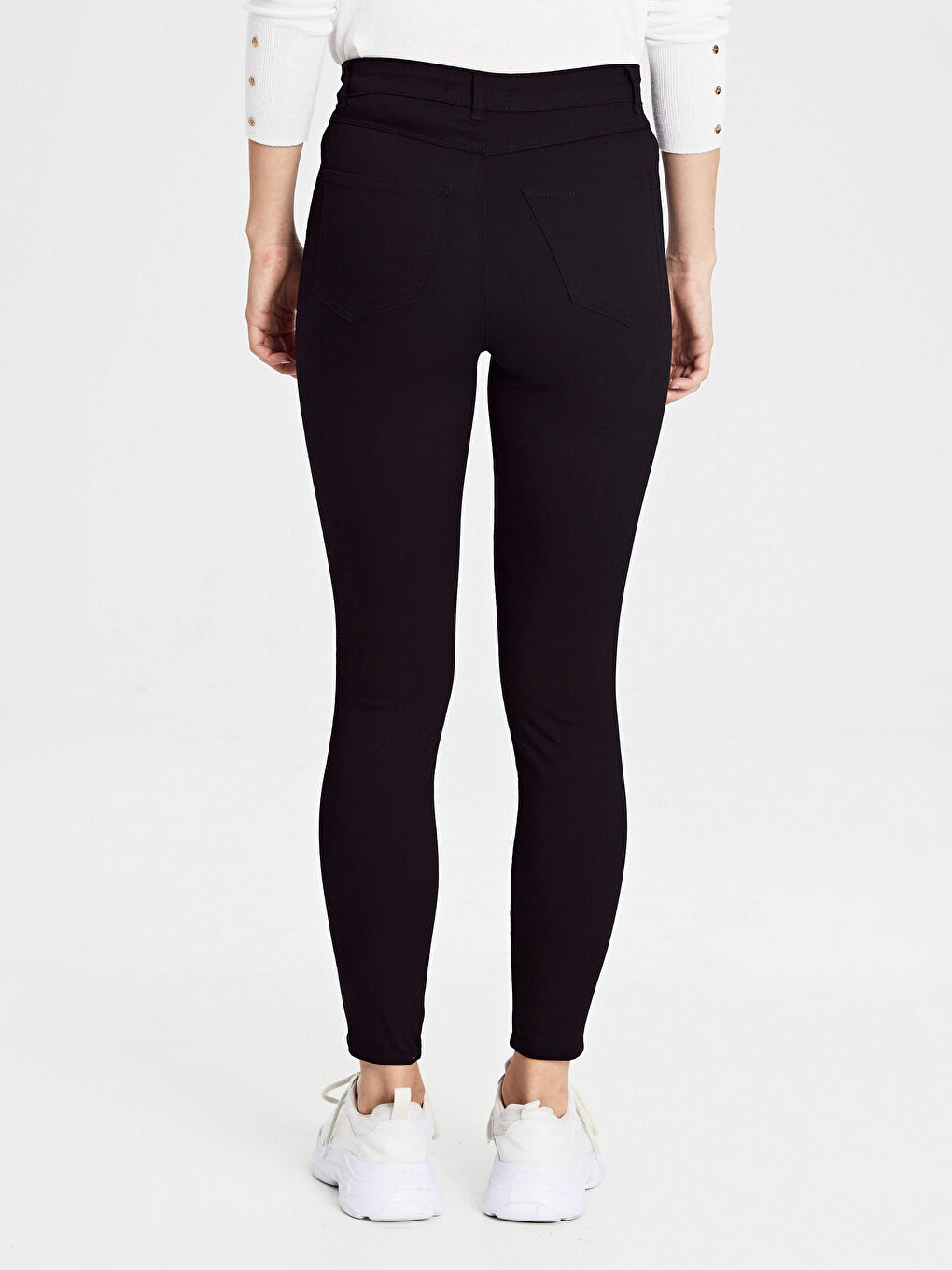 Siyah Normal Bel Skinny Fit Dar Paça Gabardin Kadın Pantolon-2