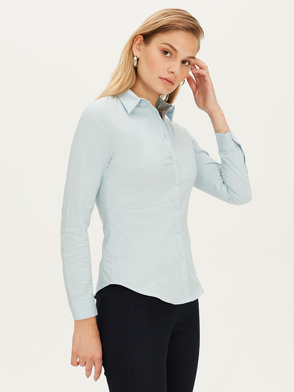 Сорочка Відкладний комір Звичайний крій Довгий рукав Поплін Для жінок Простий Вуаль Сорочка-1