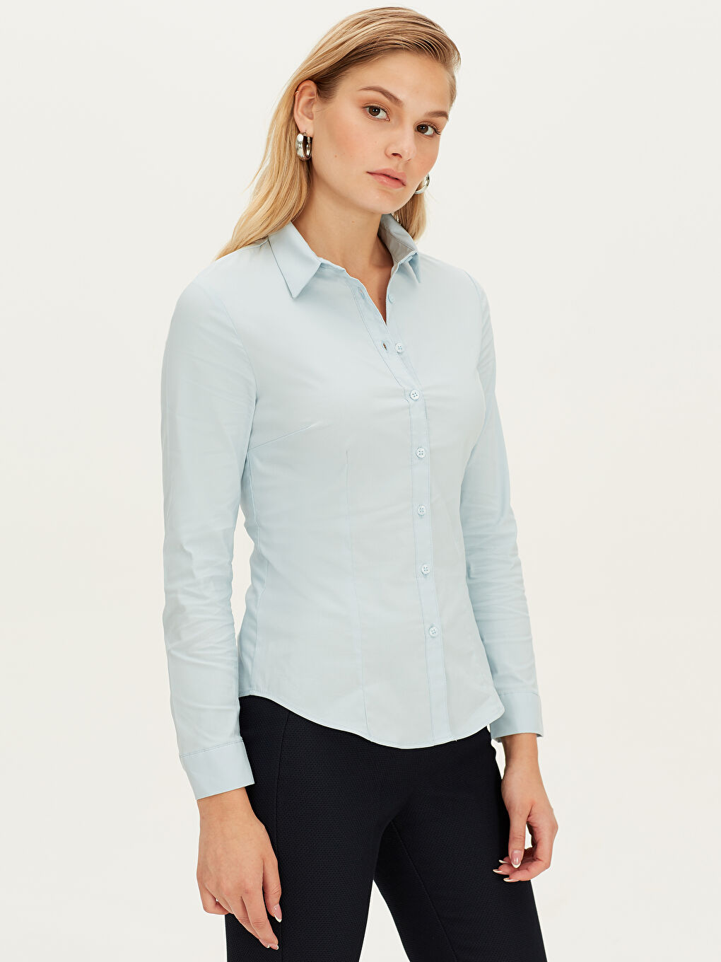 Сорочка Відкладний комір Звичайний крій Довгий рукав Поплін Для жінок Простий Вуаль Сорочка-2