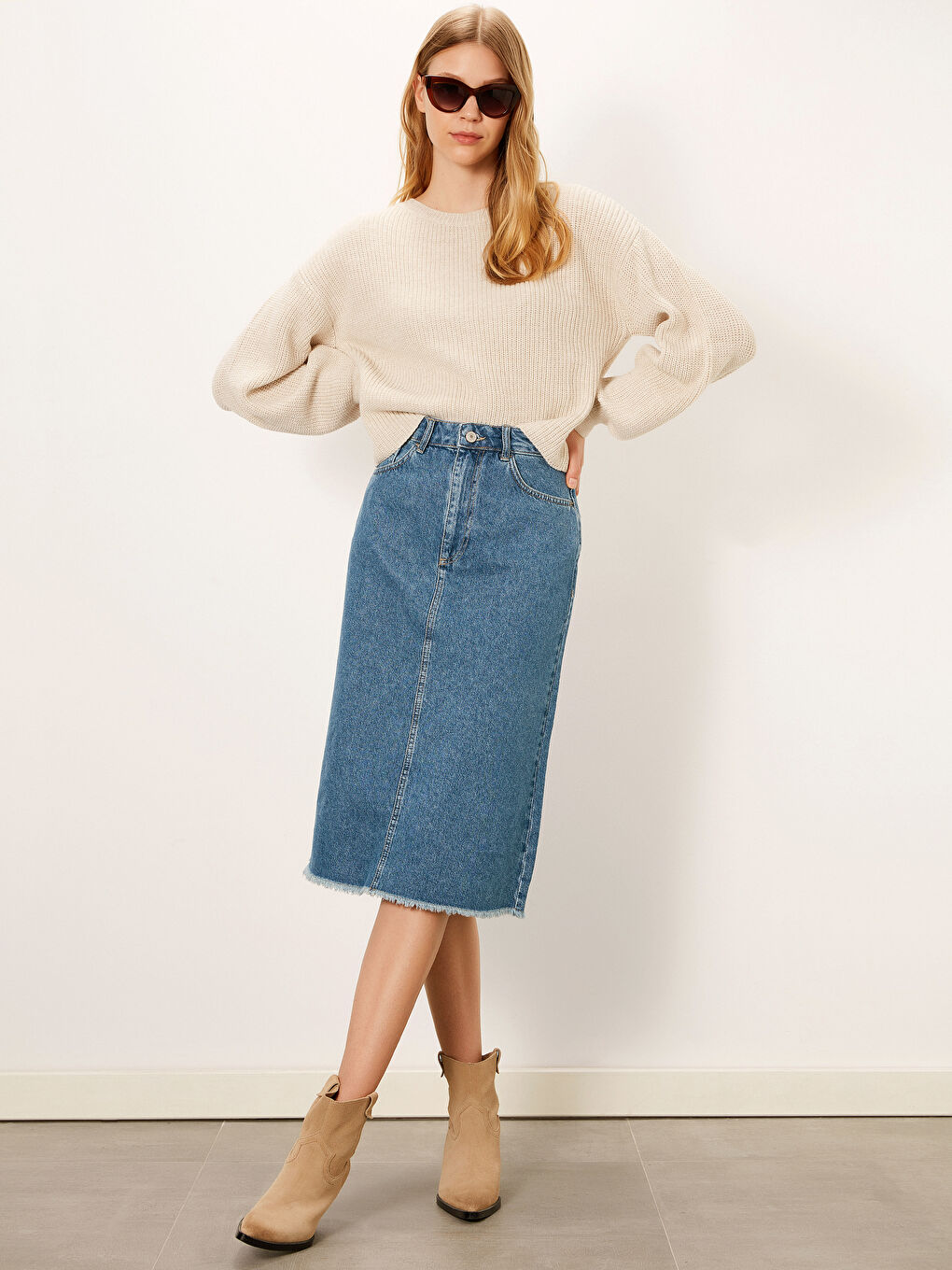 İndigo Standart Fit Kadın Jean Etek