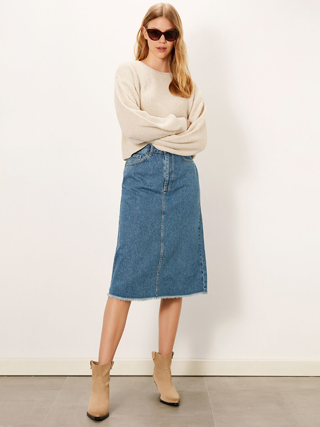 İndigo Standart Fit Kadın Jean Etek-2