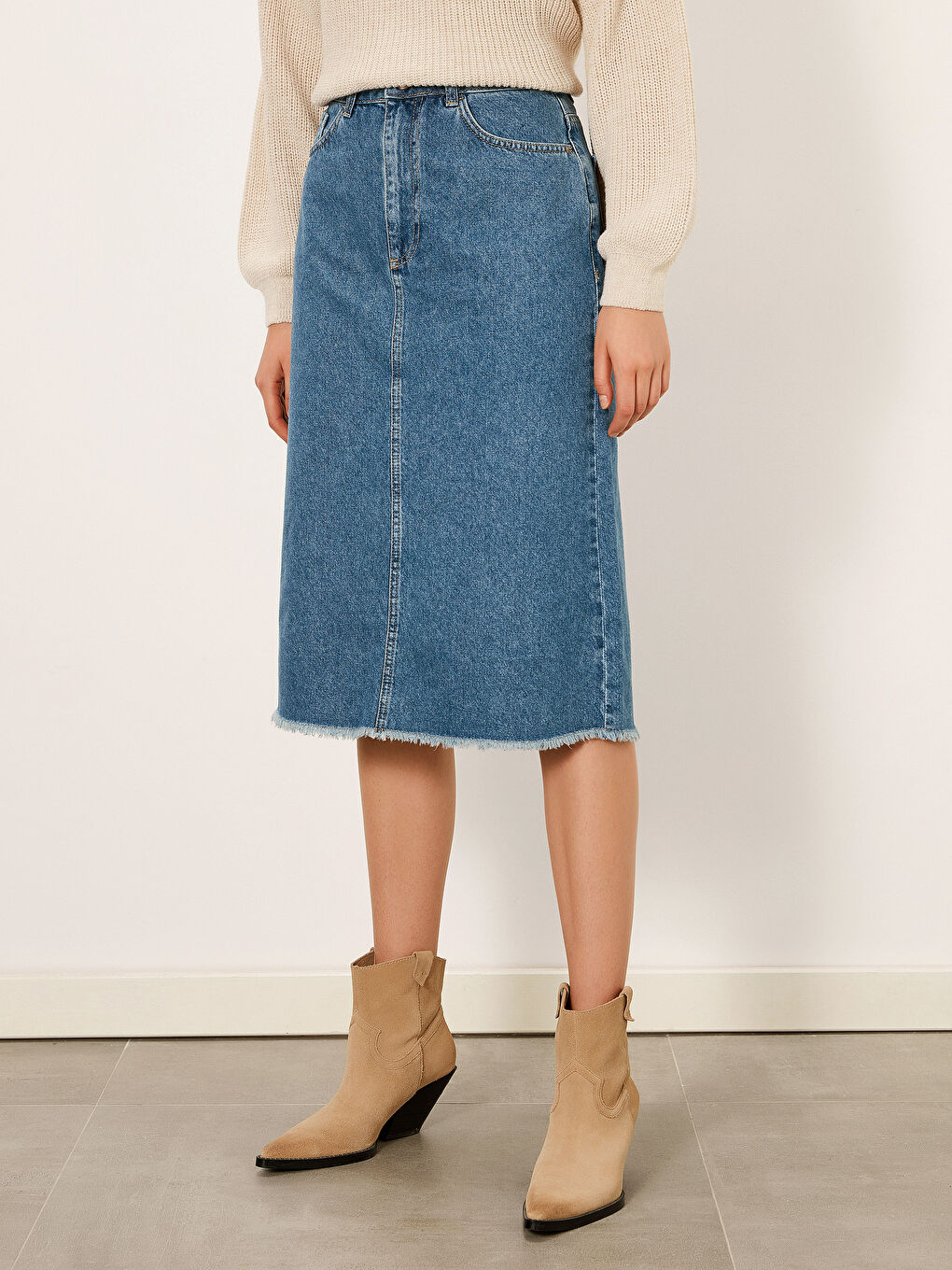 İndigo Standart Fit Kadın Jean Etek-3