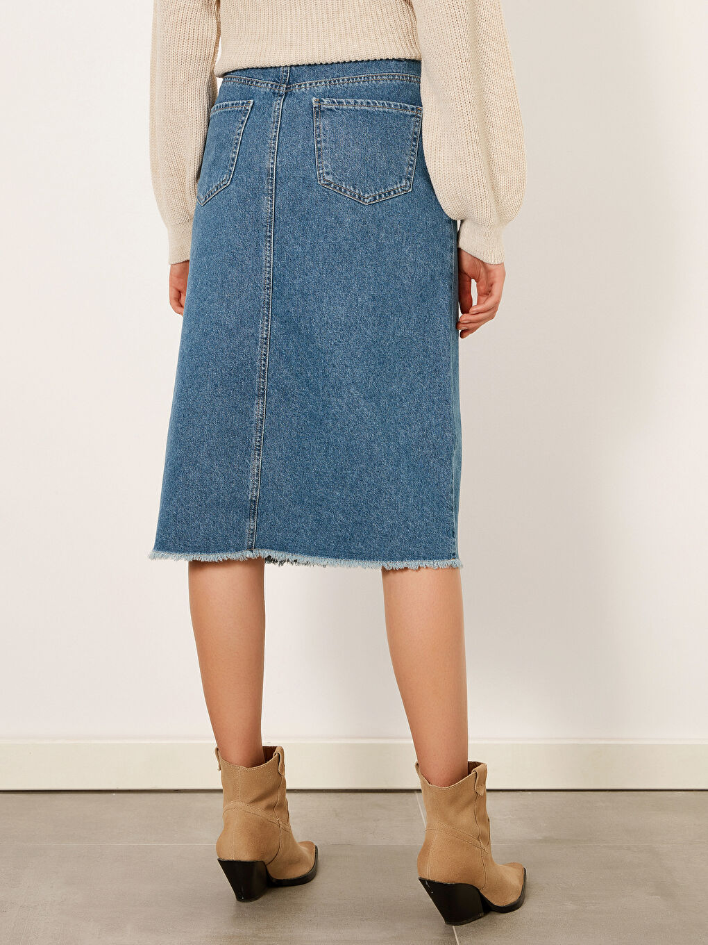 İndigo Standart Fit Kadın Jean Etek-4