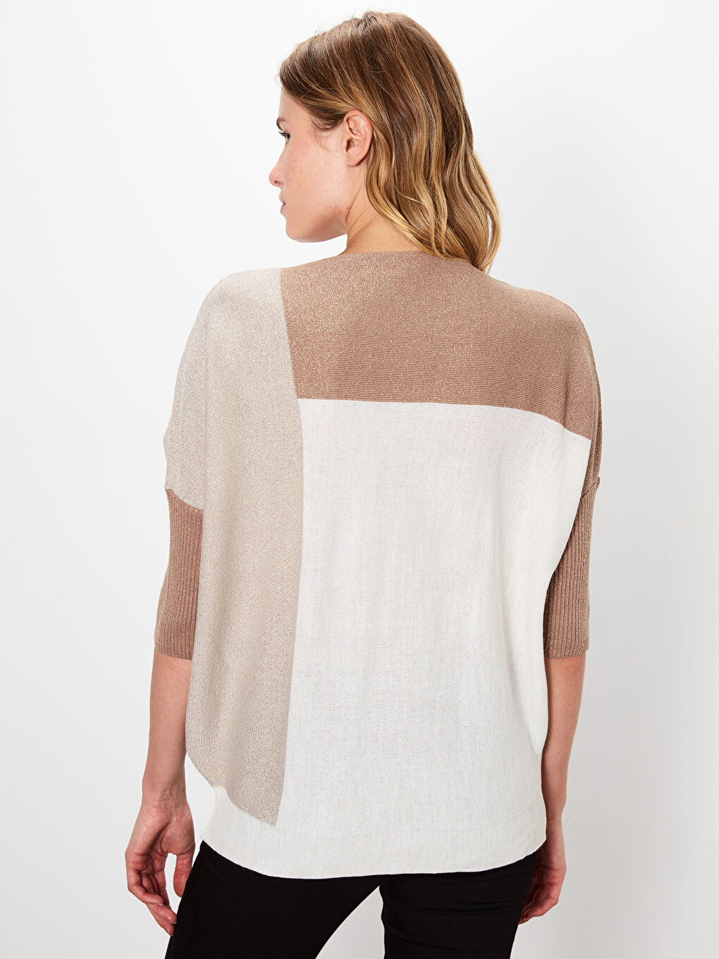 Bej Dökümlü Yaka Kadın Kazak-2