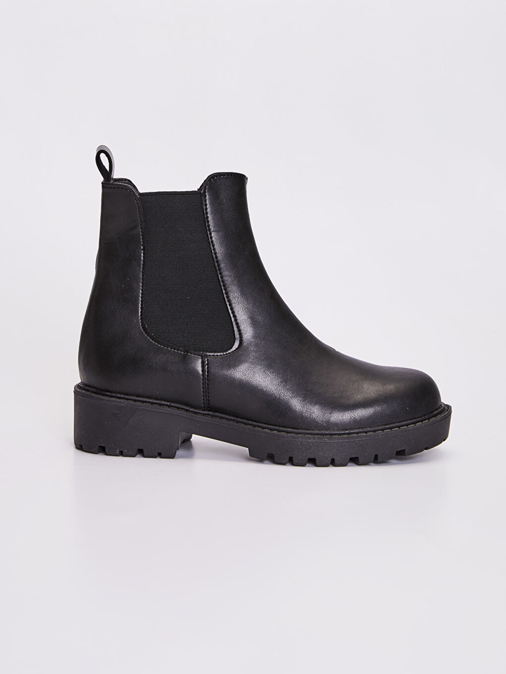 Siyah Kalın Tabanlı Yanları Lastikli Kadın Bot