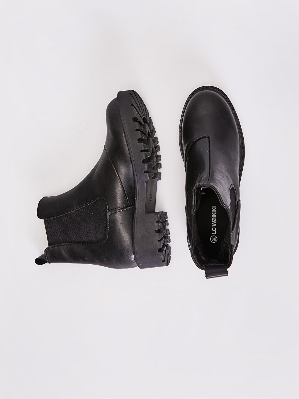 Siyah Kalın Tabanlı Yanları Lastikli Kadın Bot-1