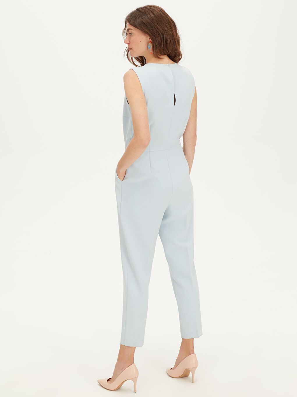 Mavi Kadın Kruvaze Kolsuz Tulum-3