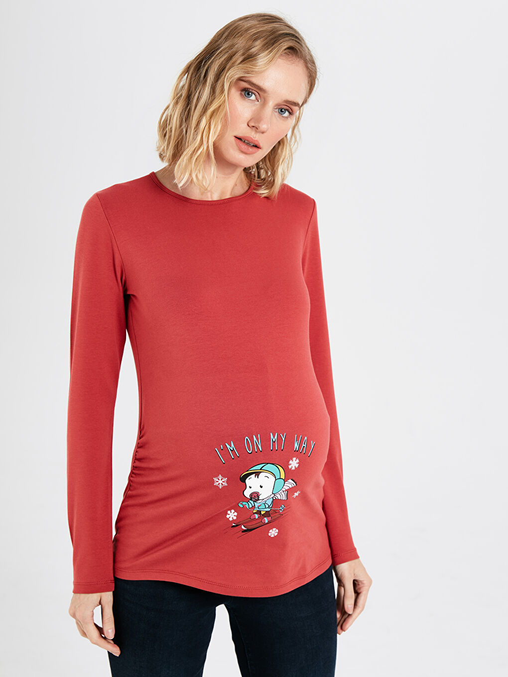 Crew Neck Long Sleeve Maternity T-Shirt-1