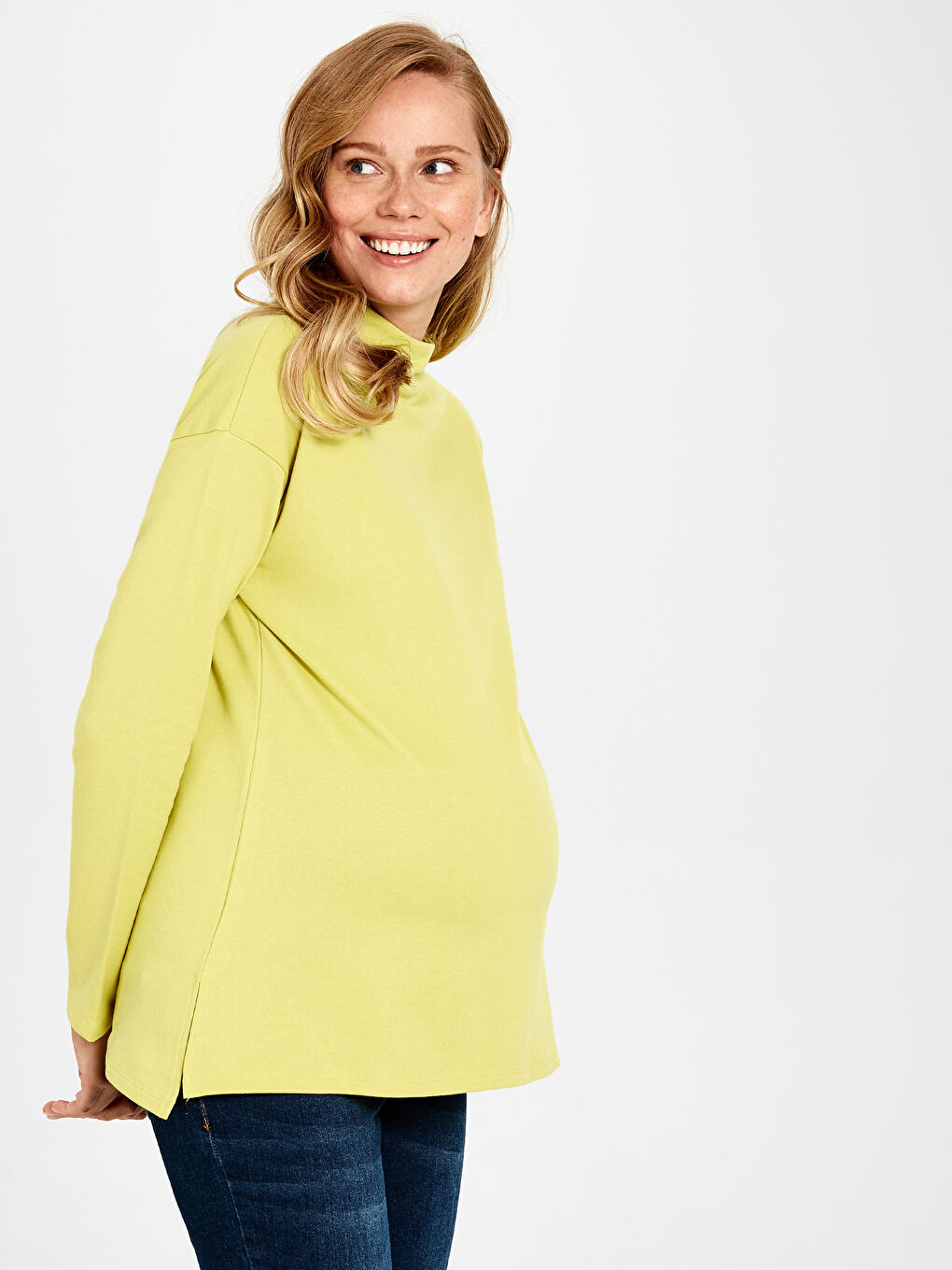 Sarı Yarım Balıkçı Yaka Hamile Sweatshirt