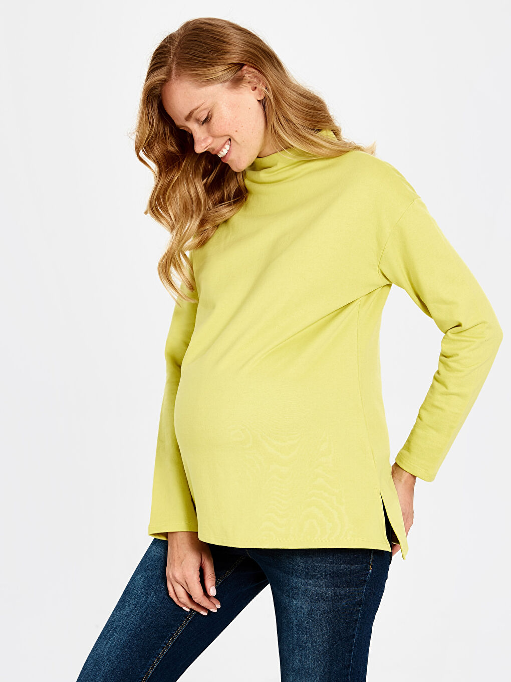 Sarı Yarım Balıkçı Yaka Hamile Sweatshirt-1