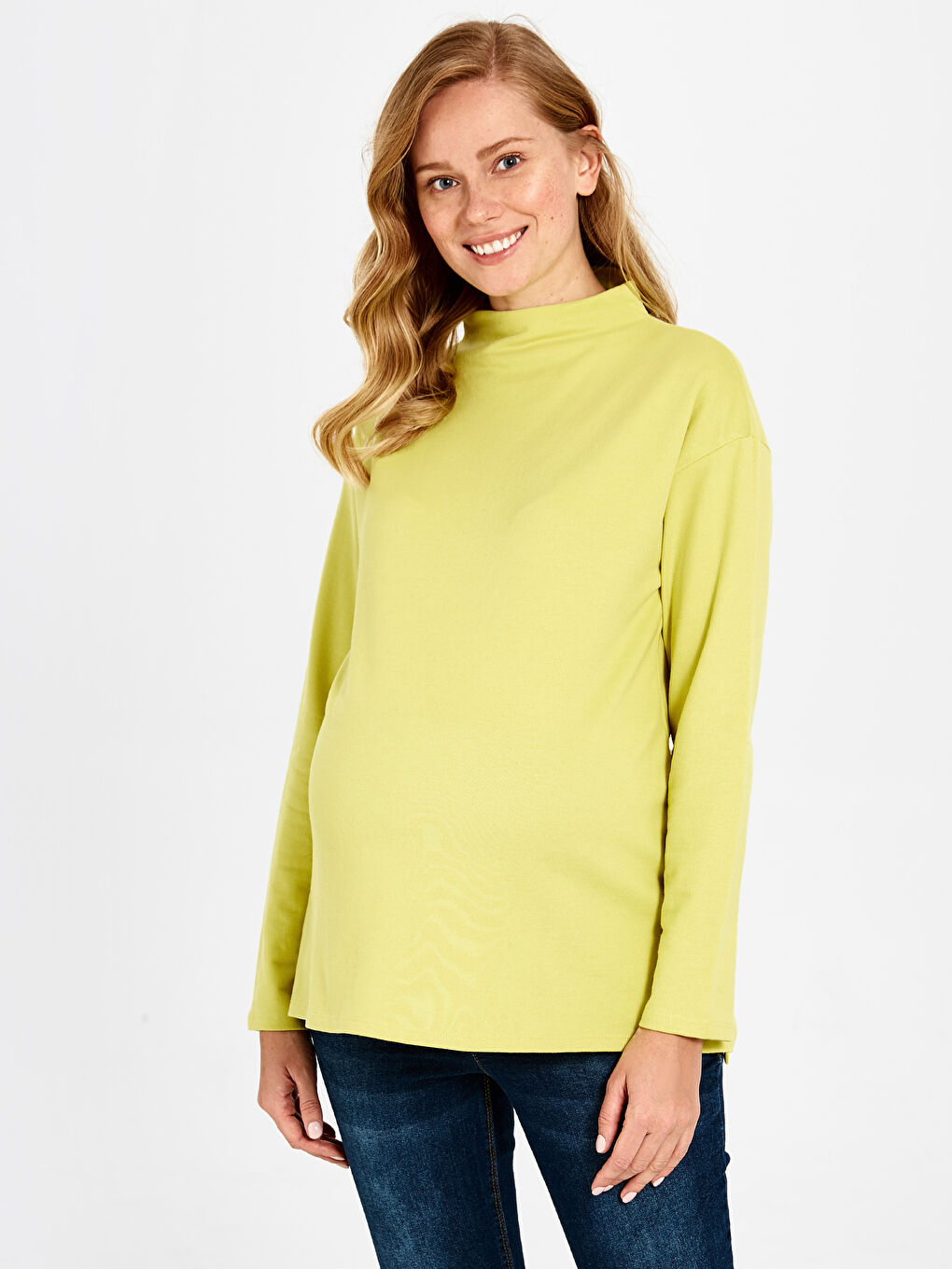 Sarı Yarım Balıkçı Yaka Hamile Sweatshirt-2