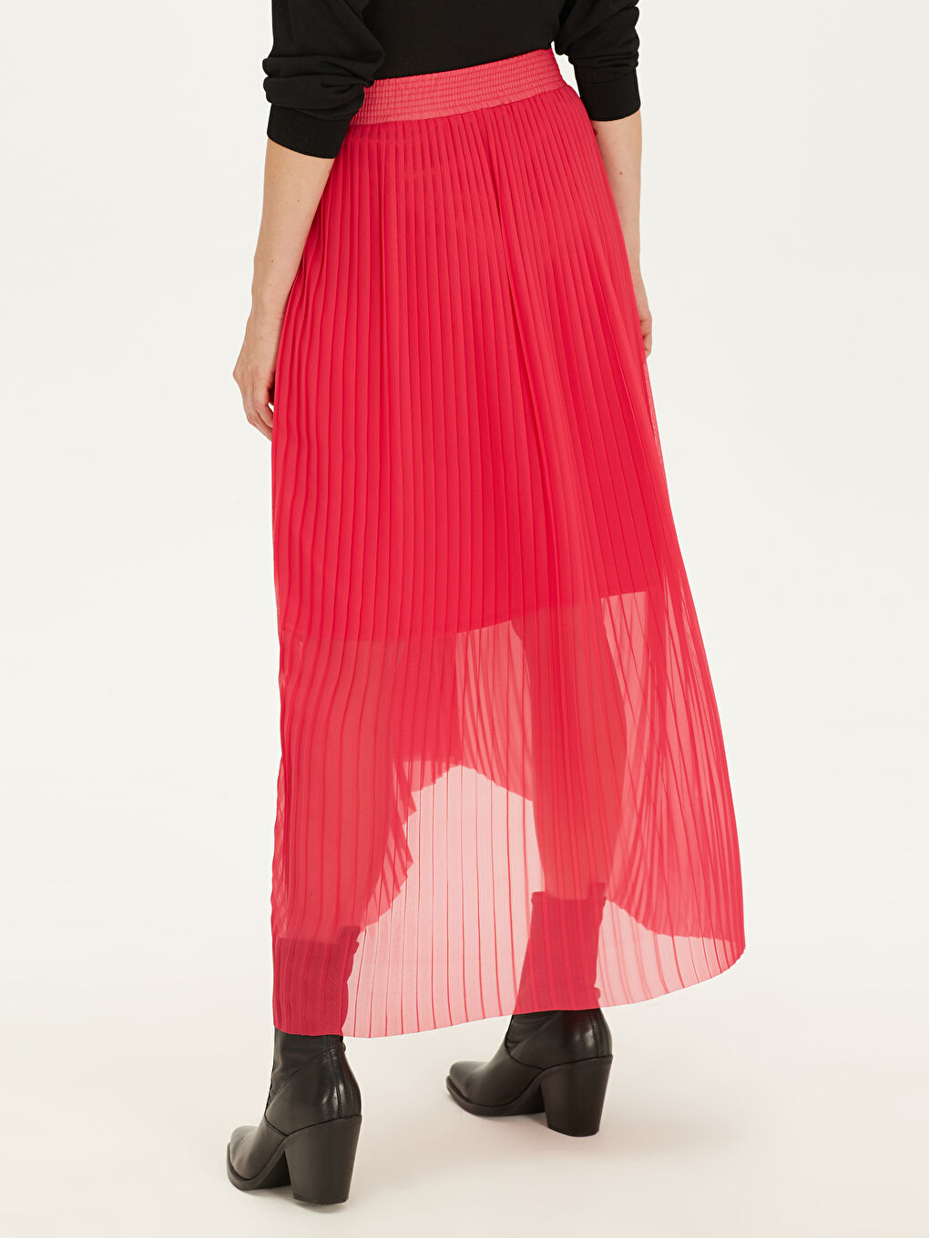 Fuşya Standart Fit Şifon Kadın Etek-2