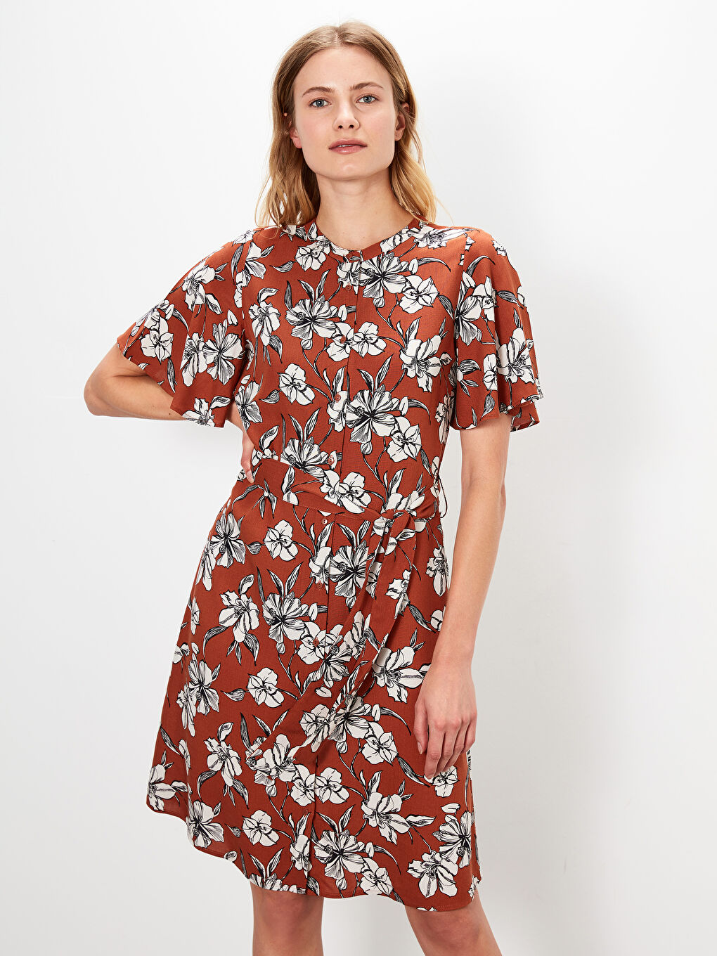 Turuncu Baskılı Elbise