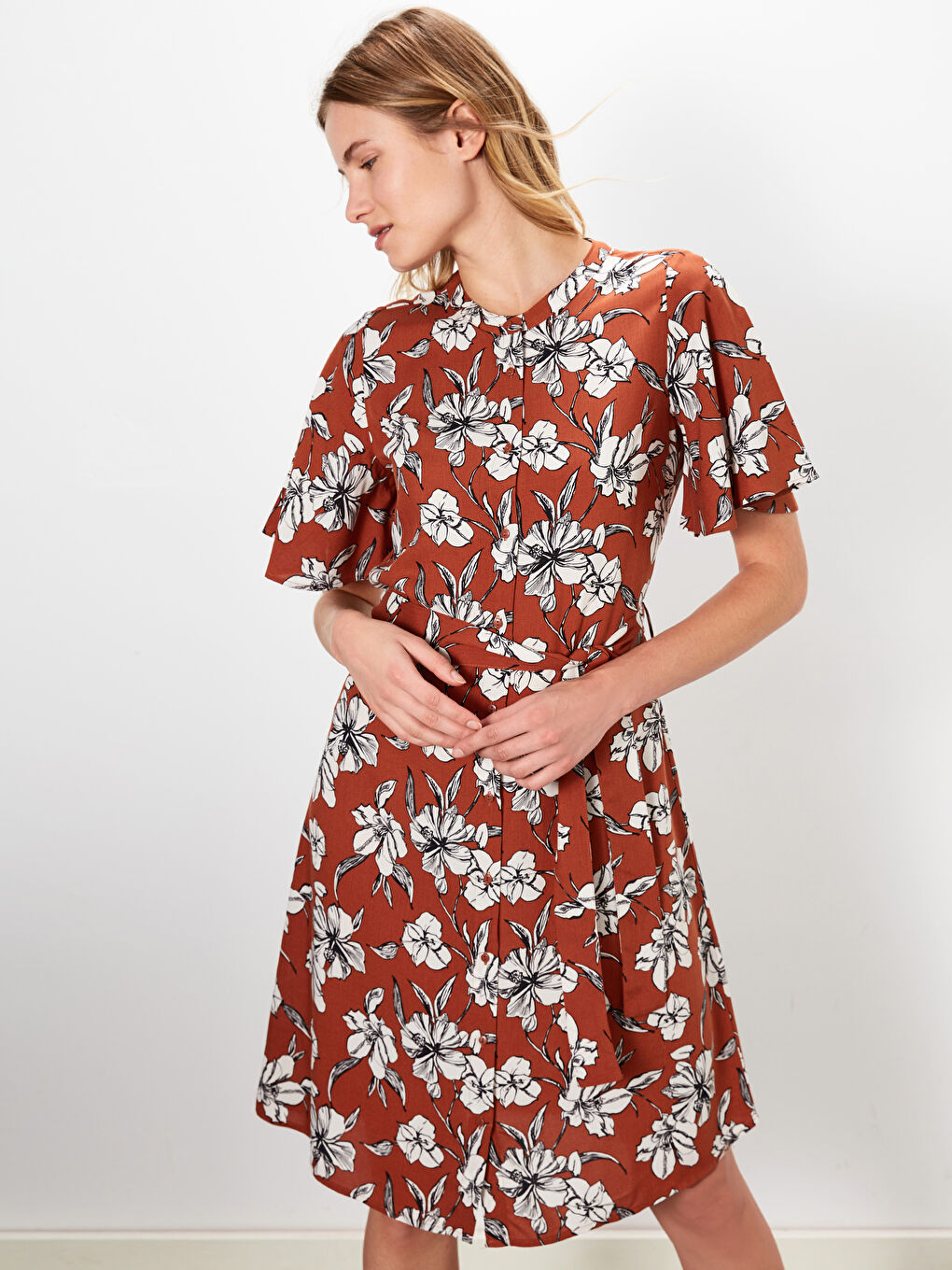 Turuncu Baskılı Elbise-1