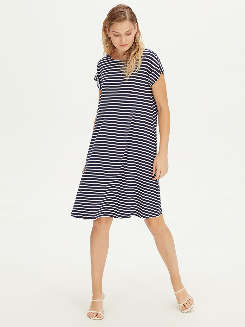 Lacivert Baskılı Elbise-1