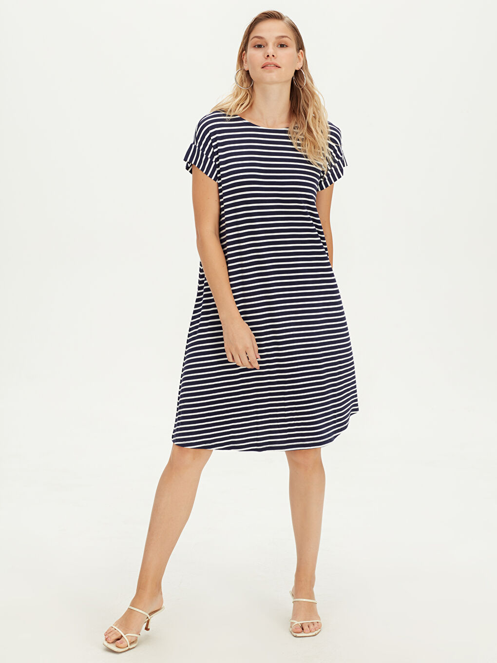 Lacivert Baskılı Elbise-2