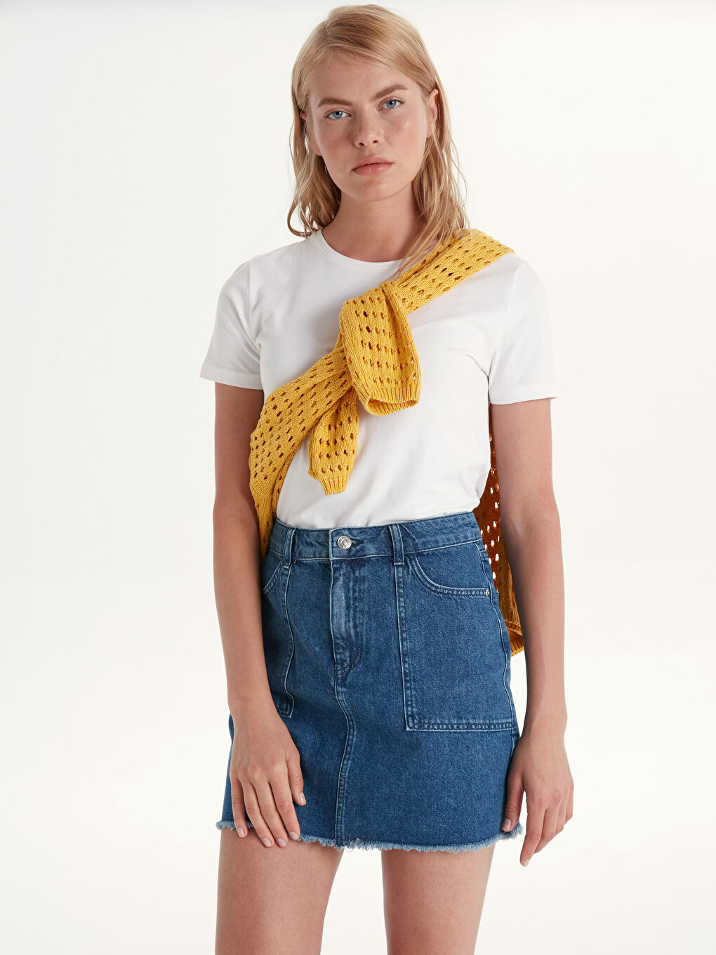 İndigo Standart Fit Cep Detaylı Kadın Jean Etek