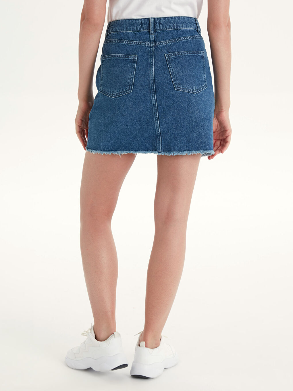 İndigo Standart Fit Cep Detaylı Kadın Jean Etek-4