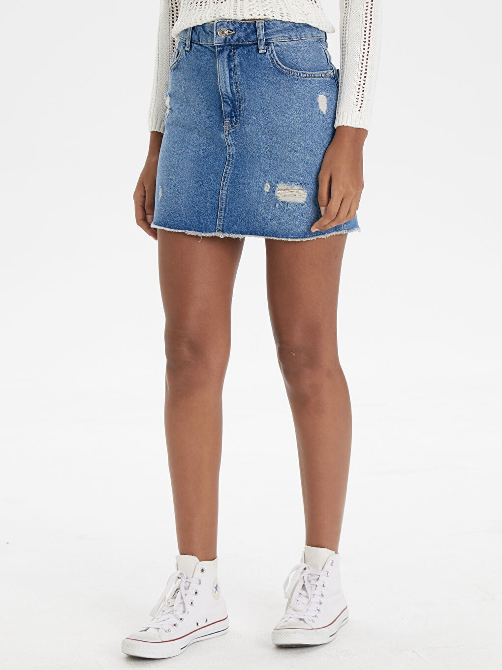 Detailed ripped Women's Mini Jean Skirt-1