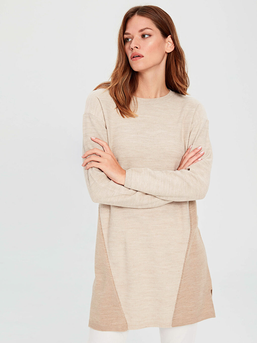 Bej Bisiklet Yaka Kadın Tunik