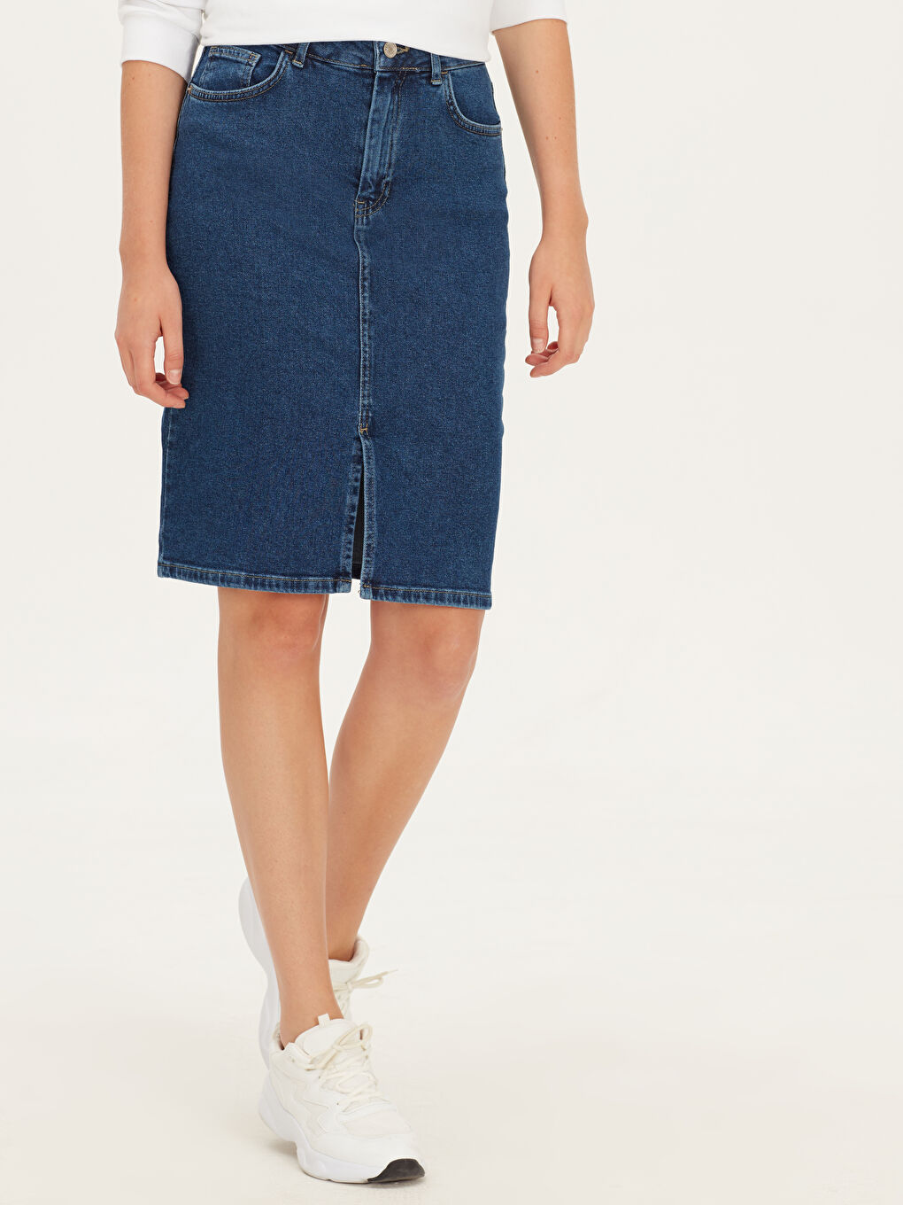 İndigo Pamuklu Esnek Kadın Jean Etek-2