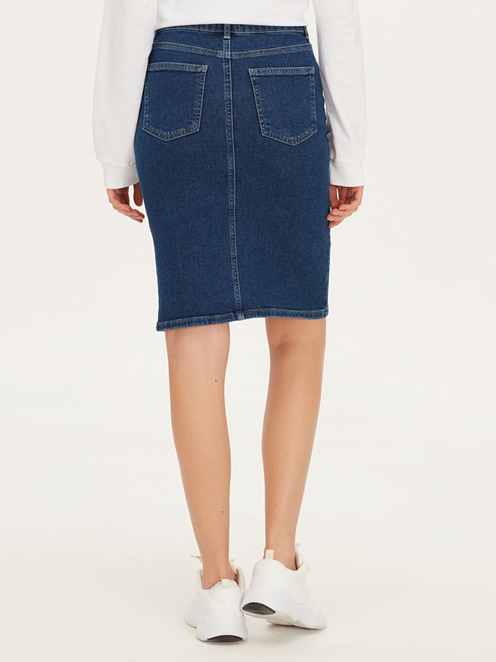 İndigo Pamuklu Esnek Kadın Jean Etek-3