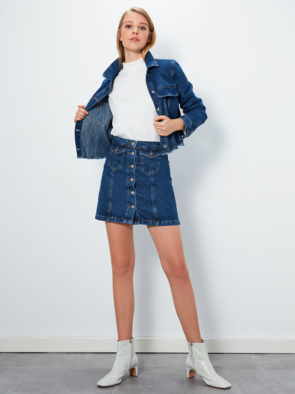 İndigo Standart Fit Kadın Jean Etek-2