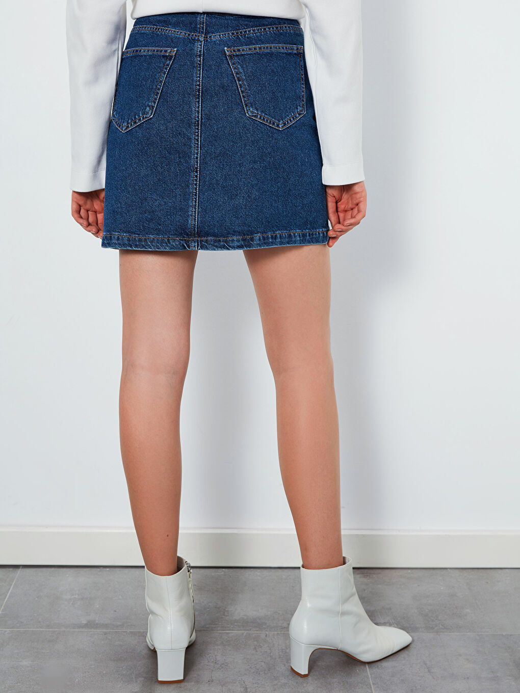 İndigo Standart Fit Kadın Jean Etek-3