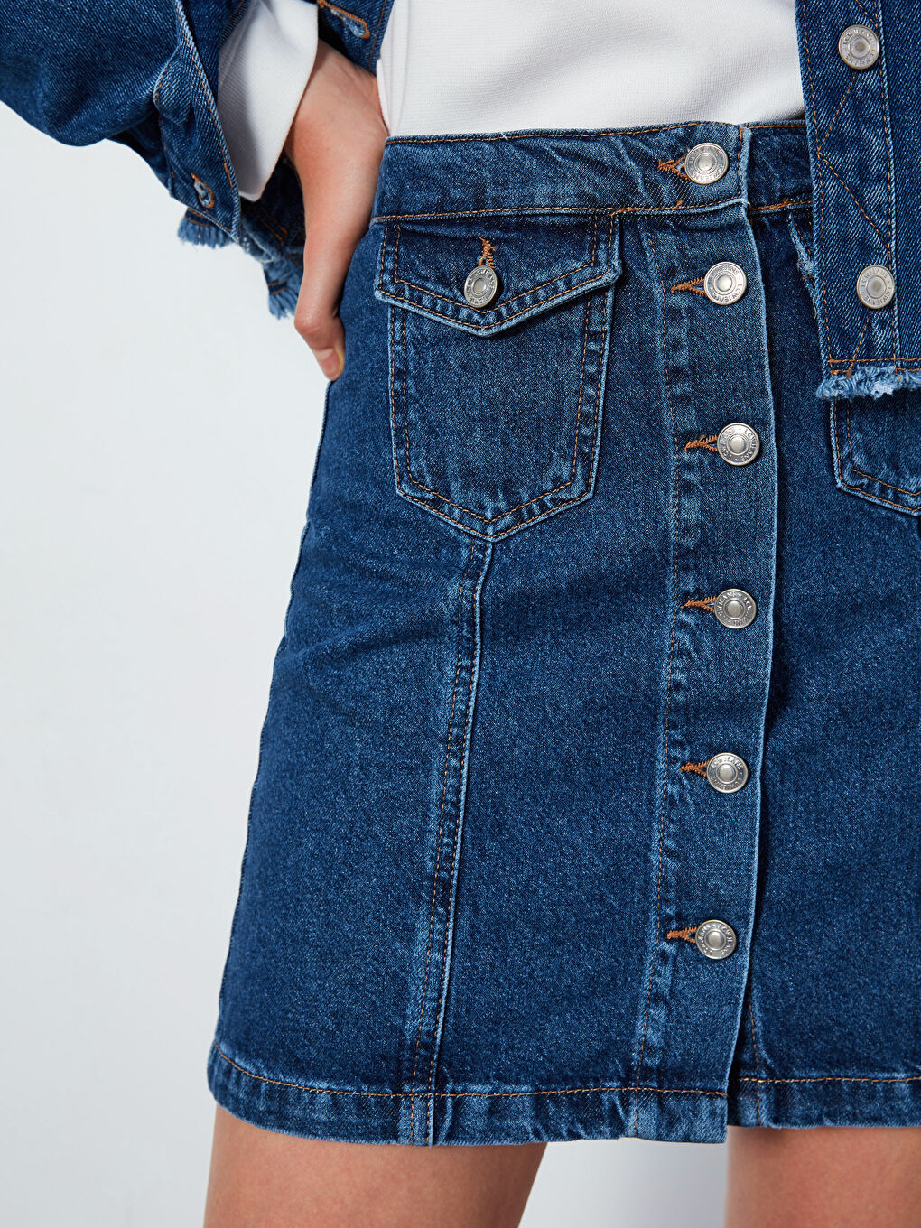 İndigo Standart Fit Kadın Jean Etek-4