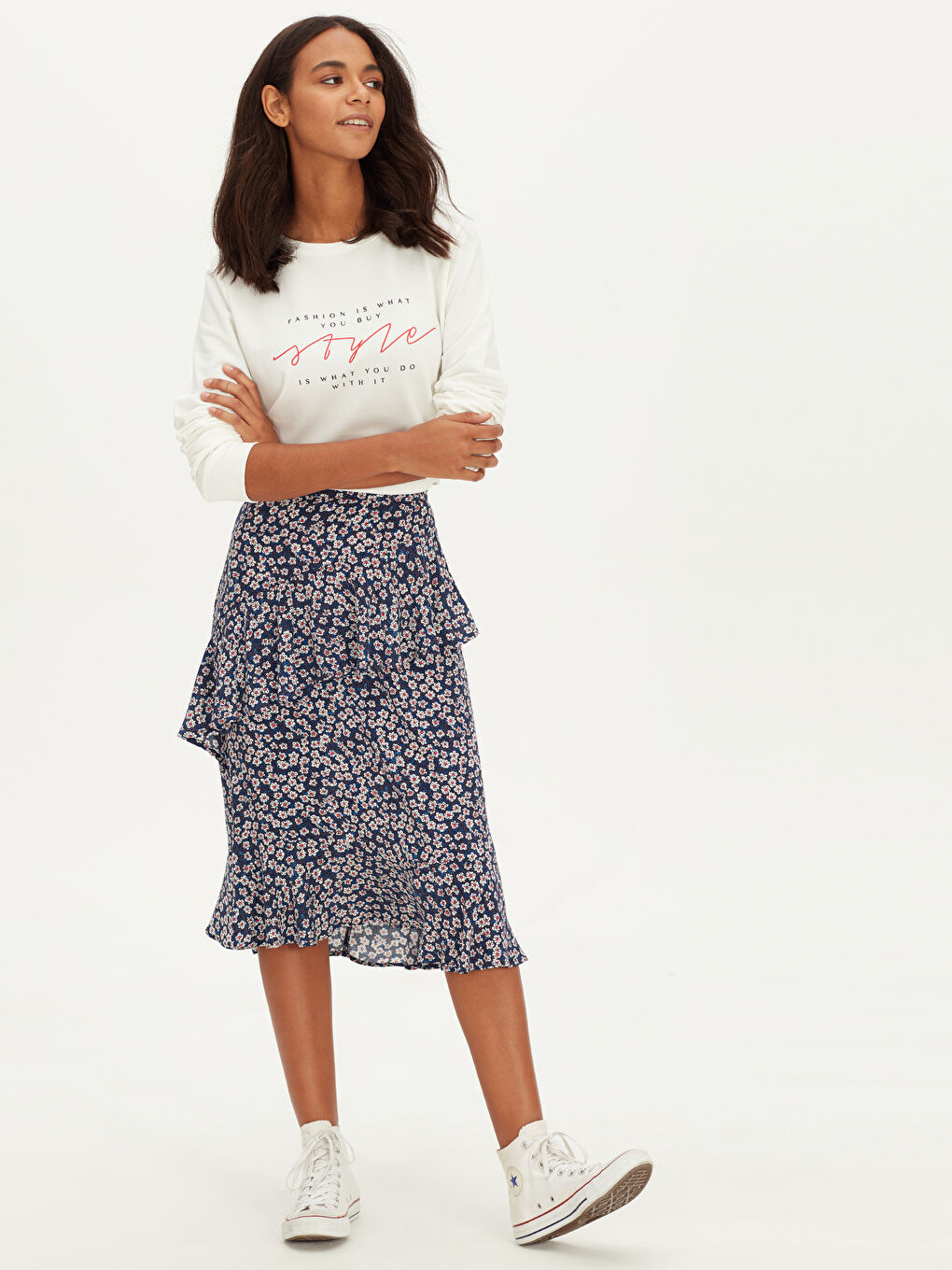 Ruffle Detailed Patterned Women's Skirt