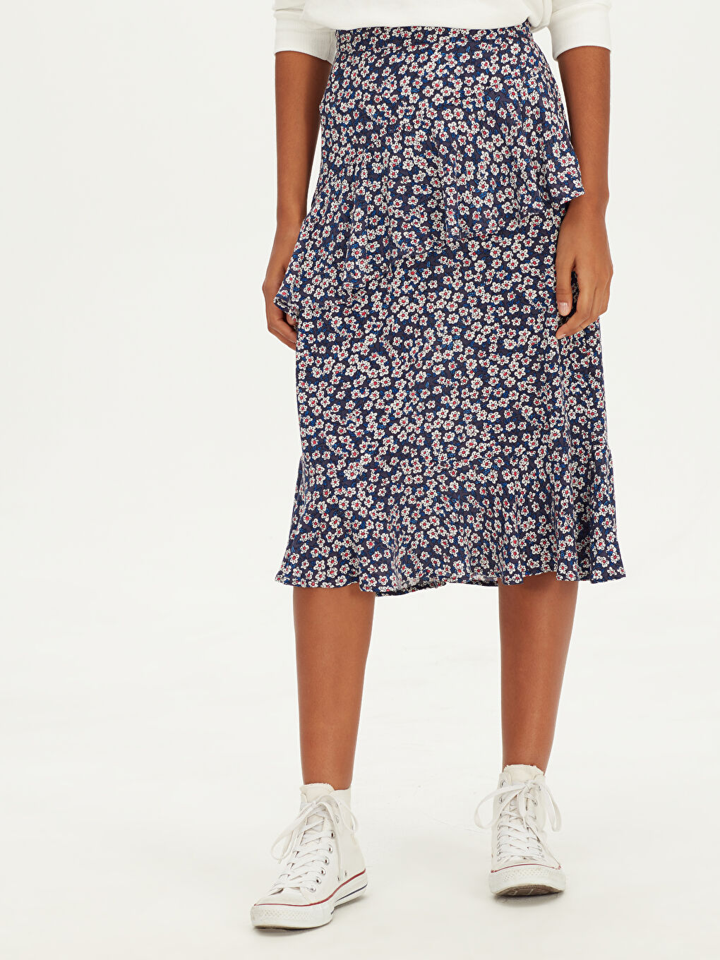 Ruffle Detailed Patterned Women's Skirt-2